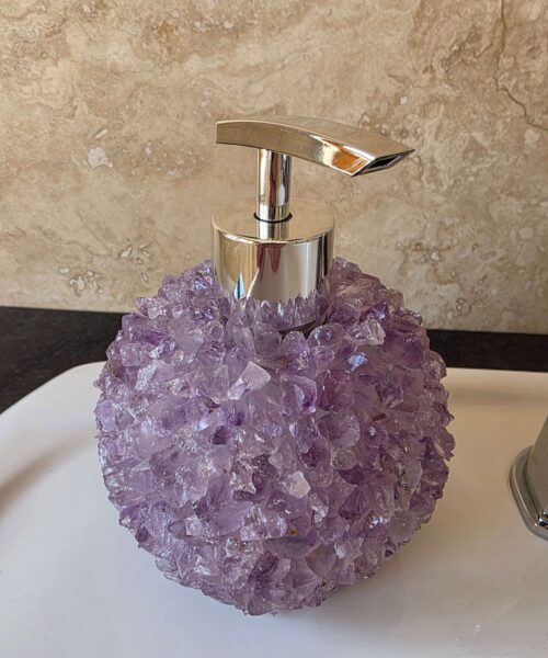 Alternative view of Luxury Amethyst Crystal Soap Dispenser with Chrome Pump 500g H14xW10xD10cm