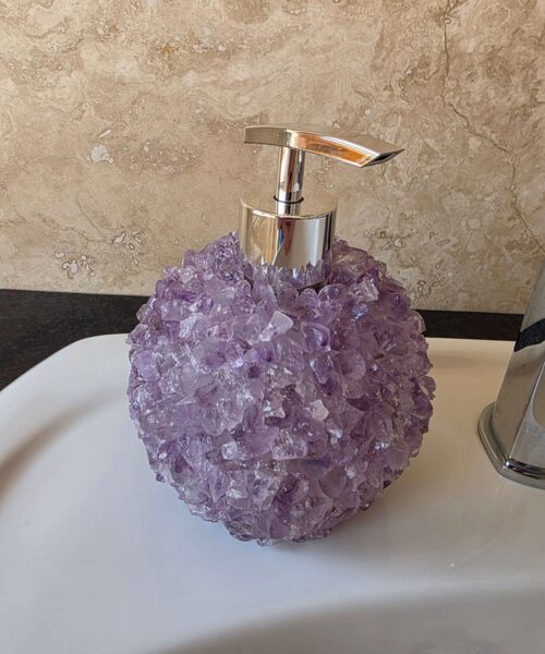 Luxury Amethyst Crystal Soap Dispenser with Chrome Pump 500g H14xW10xD10cm - Image 3