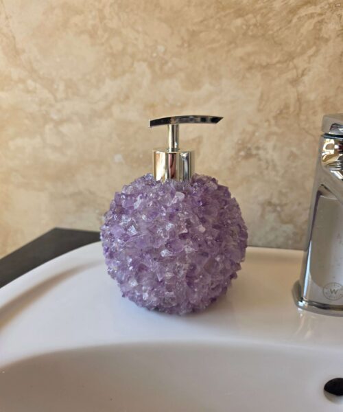 Luxury Amethyst Crystal Soap Dispenser with Chrome Pump 500g H14xW10xD10cm - Image 5