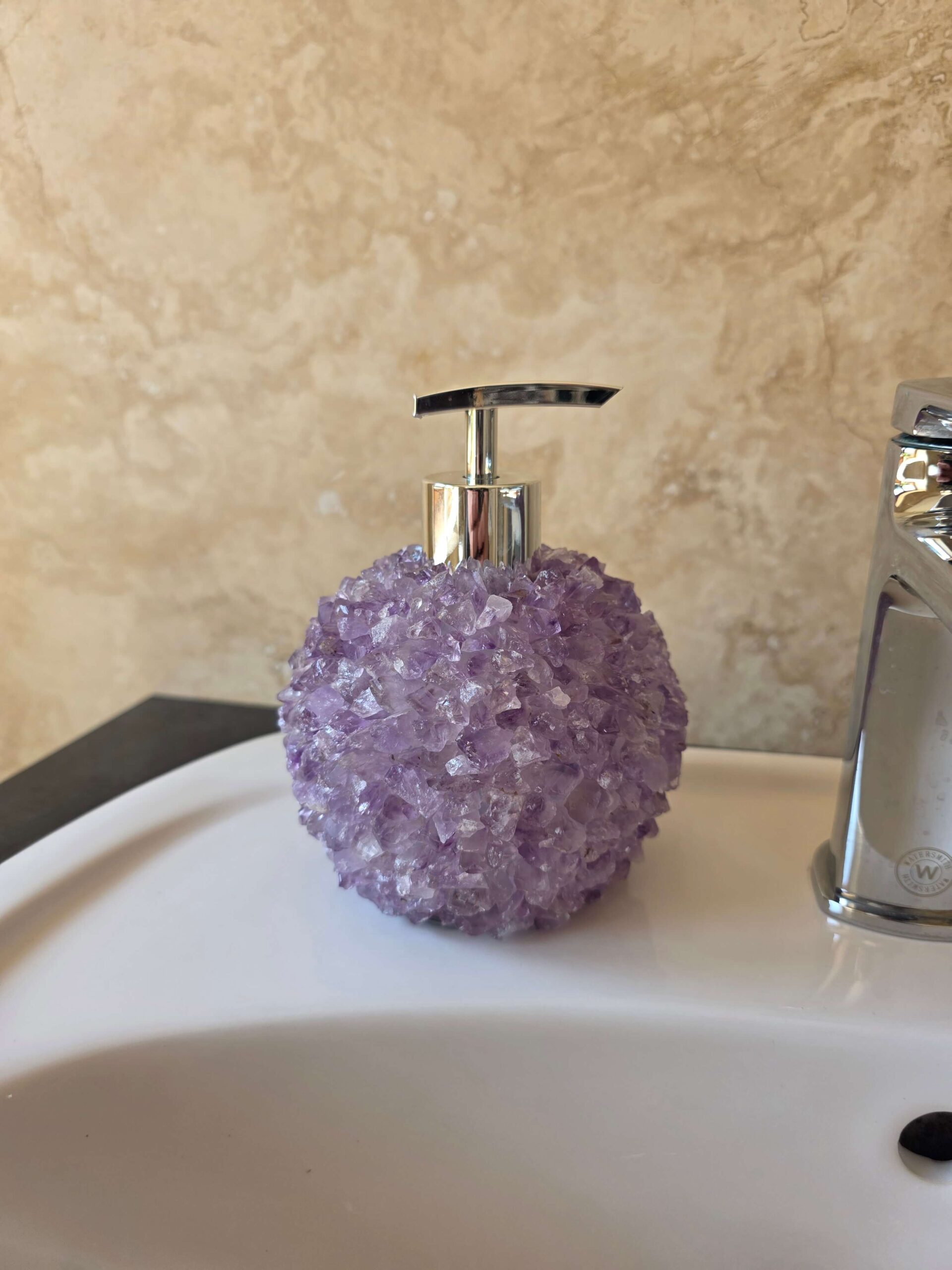 Luxury Amethyst Crystal Soap Dispenser with Chrome Pump 500g H14xW10xD10cm - Image 5