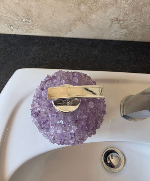 Luxury Amethyst Crystal Soap Dispenser with Chrome Pump 500g H14xW10xD10cm - Image 6