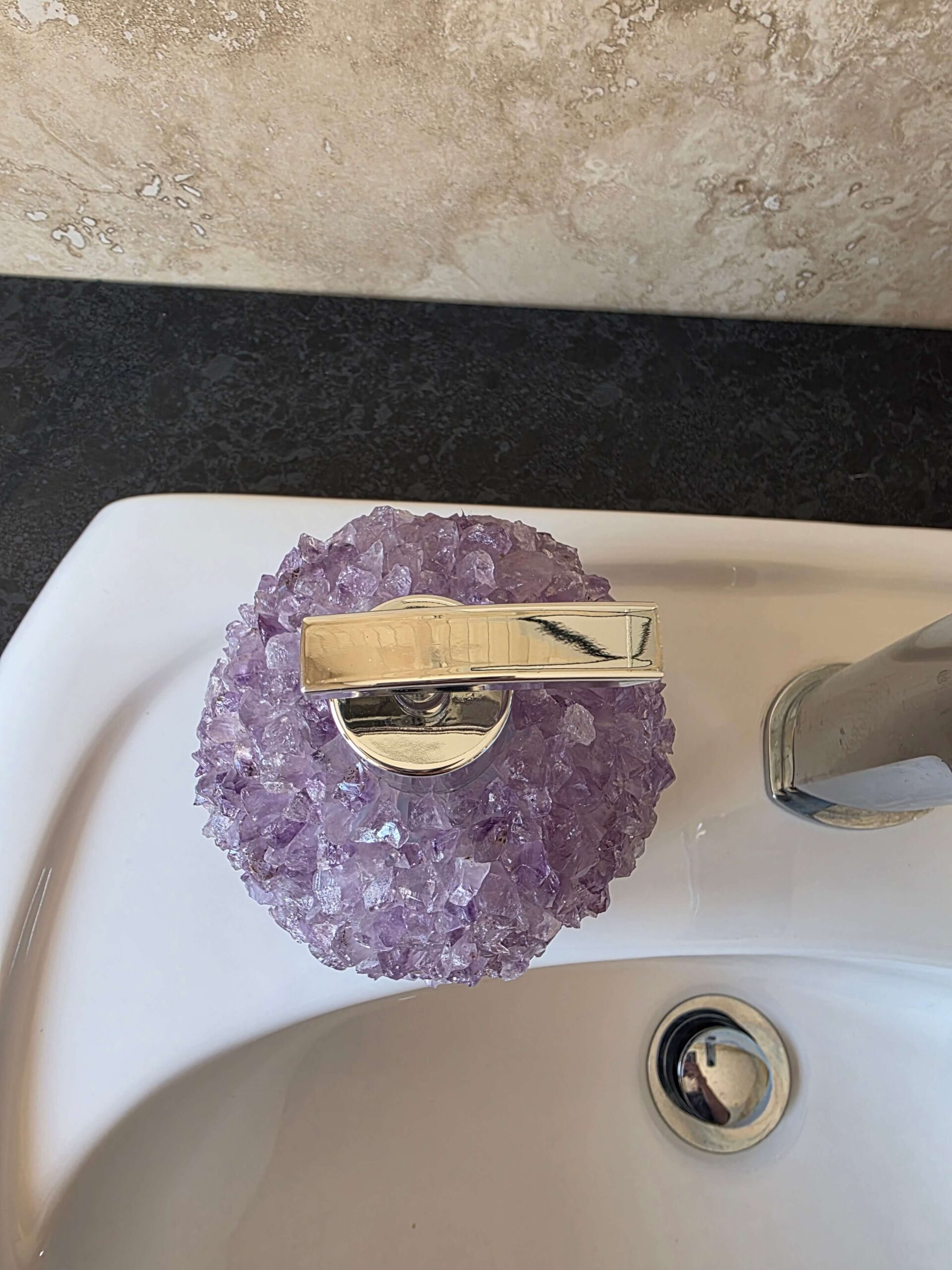 Luxury Amethyst Crystal Soap Dispenser with Chrome Pump 500g H14xW10xD10cm - Image 6