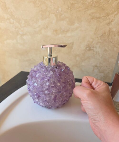 Luxury Amethyst Crystal Soap Dispenser with Chrome Pump 500g H14xW10xD10cm - Image 7