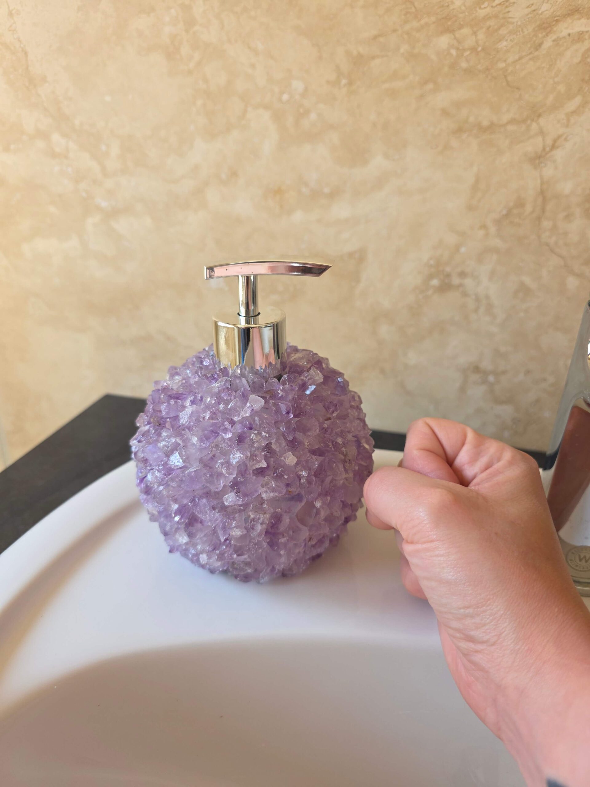 Luxury Amethyst Crystal Soap Dispenser with Chrome Pump 500g H14xW10xD10cm - Image 7