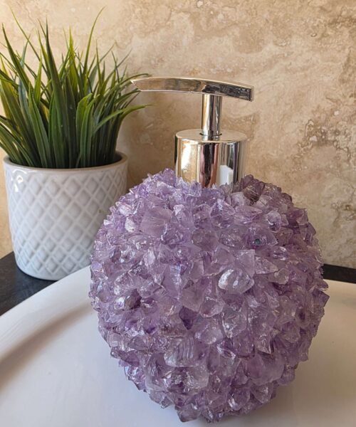Luxury Amethyst Crystal Soap Dispenser with Chrome Pump 500g H14xW10xD10cm