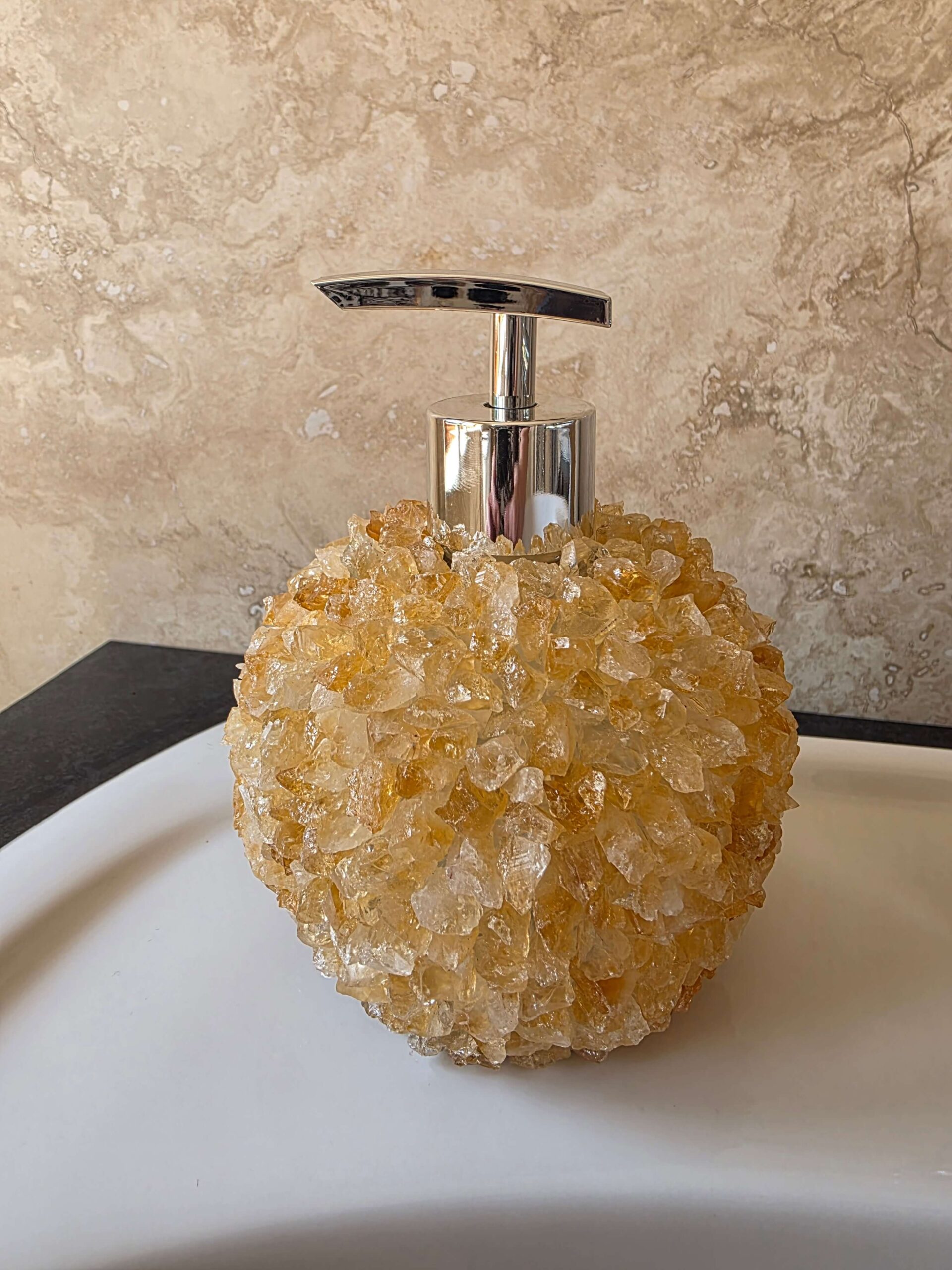 Luxury Citrine Crystal Soap Dispenser with Chrome Pump 500g H14xW10xD10cm - Image 3
