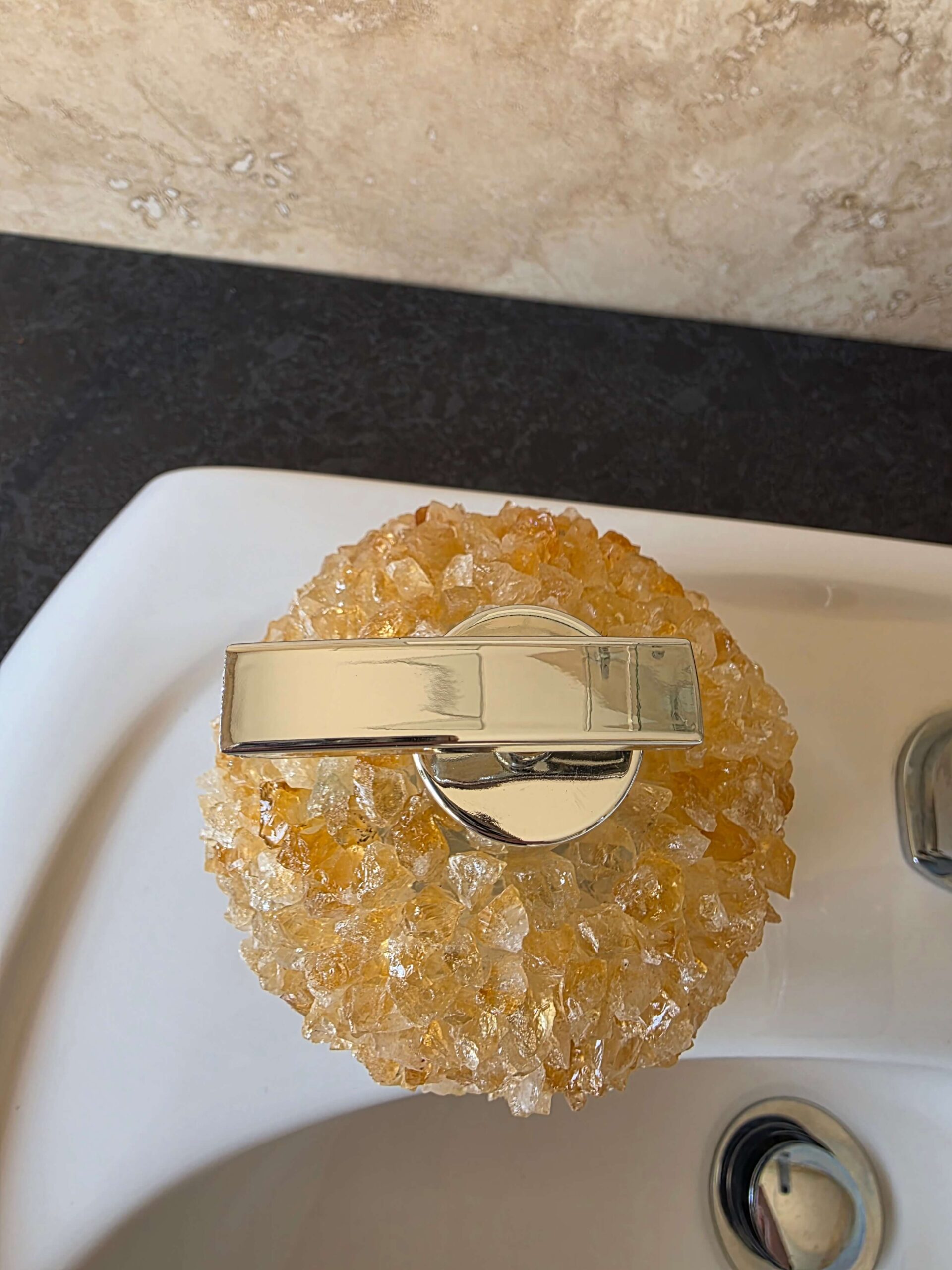 Luxury Citrine Crystal Soap Dispenser with Chrome Pump 500g H14xW10xD10cm - Image 5