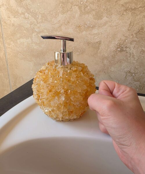 Luxury Citrine Crystal Soap Dispenser with Chrome Pump 500g H14xW10xD10cm - Image 6
