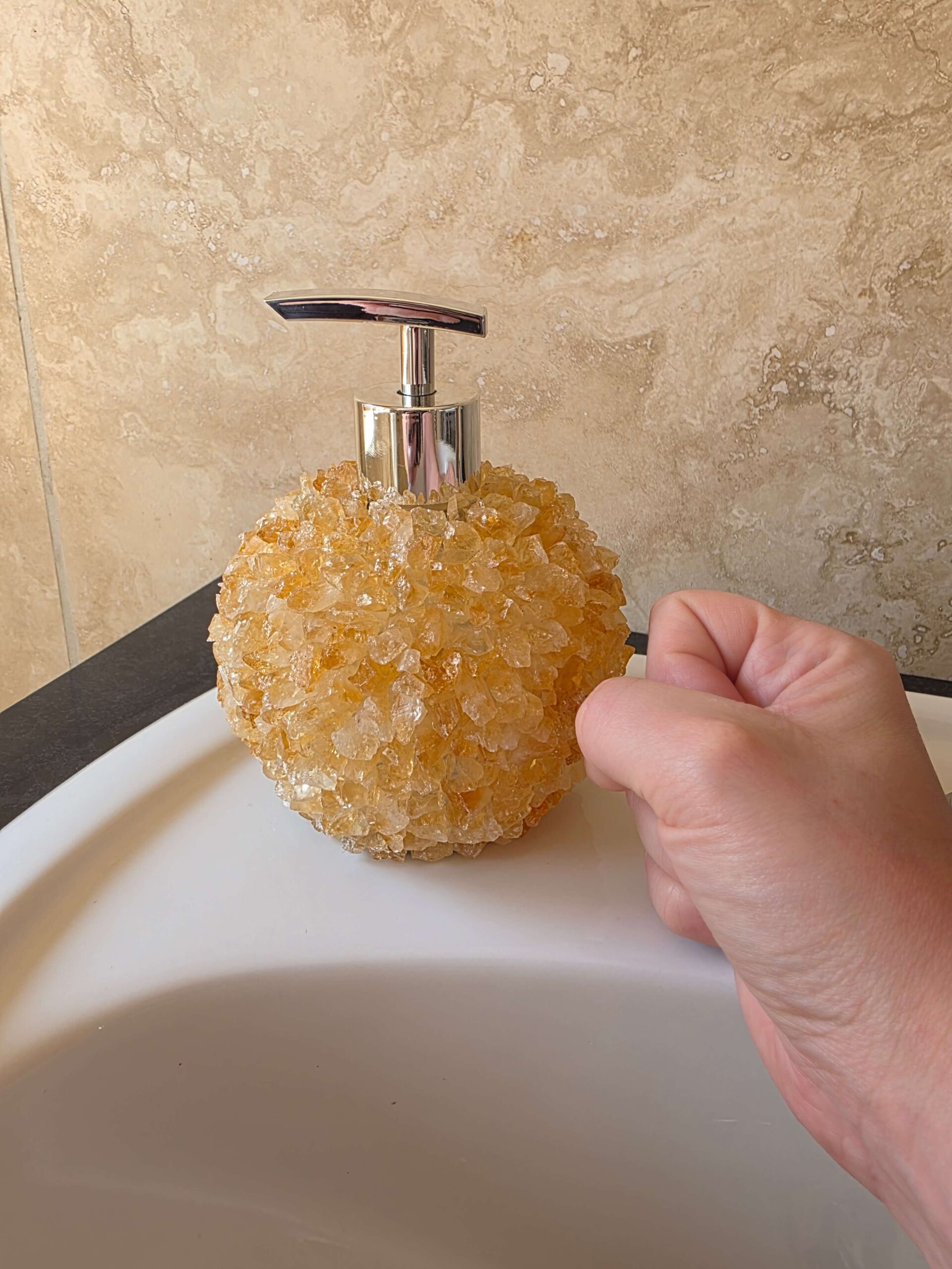 Luxury Citrine Crystal Soap Dispenser with Chrome Pump 500g H14xW10xD10cm - Image 6