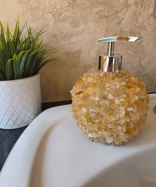 Luxury Citrine Crystal Soap Dispenser with Chrome Pump 500g H14xW10xD10cm - Image 7