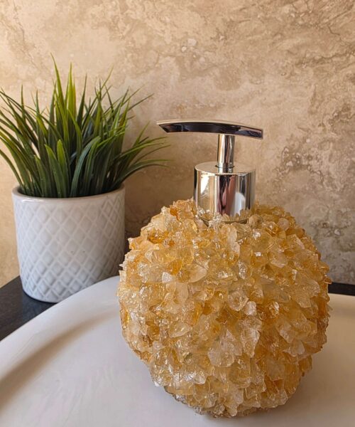 Luxury Citrine Crystal Soap Dispenser with Chrome Pump 500g H14xW10xD10cm