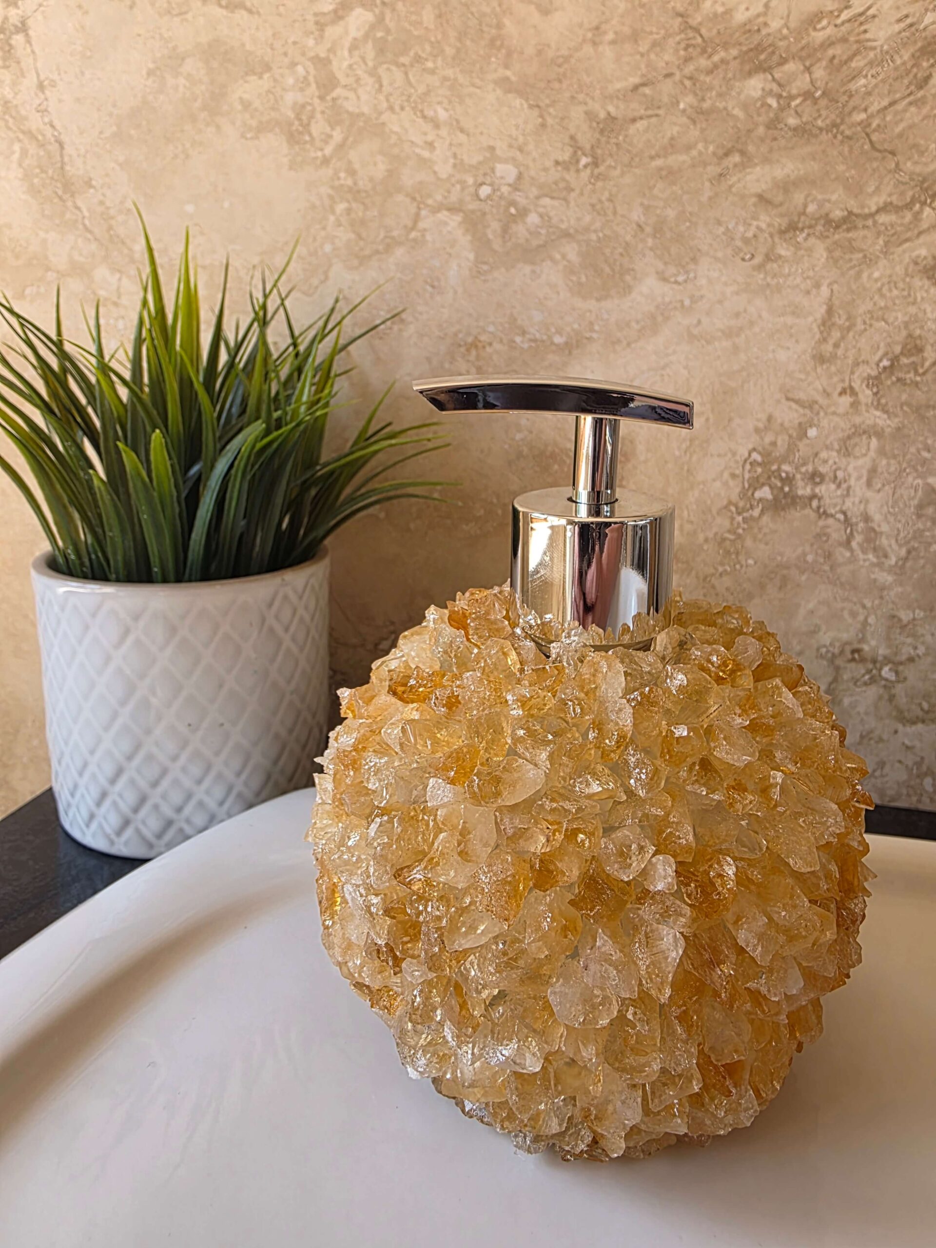Luxury Citrine Crystal Soap Dispenser with Chrome Pump 500g H14xW10xD10cm