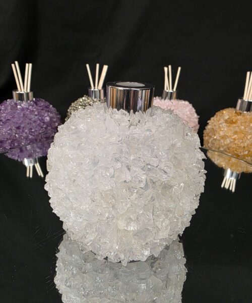 Luxury Clear Quartz Crystal Reed Diffuser with Chrome Collar H14xW10xD10cm - Image 3
