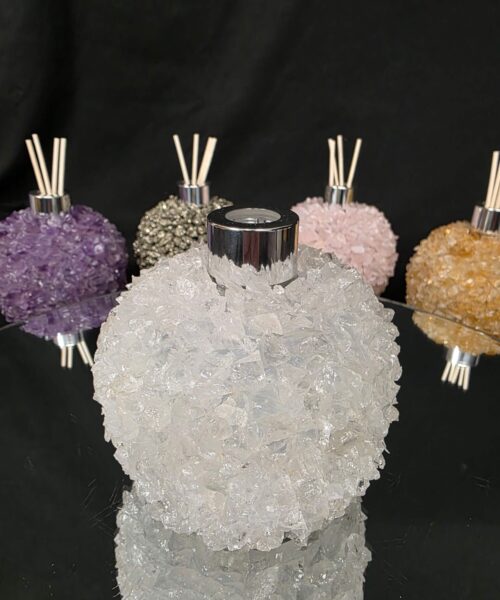 Luxury Clear Quartz Crystal Reed Diffuser with Chrome Collar H14xW10xD10cm - Image 4