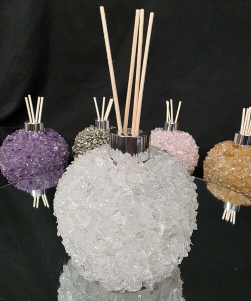 Luxury Clear Quartz Crystal Reed Diffuser with Chrome Collar H14xW10xD10cm - Image 8