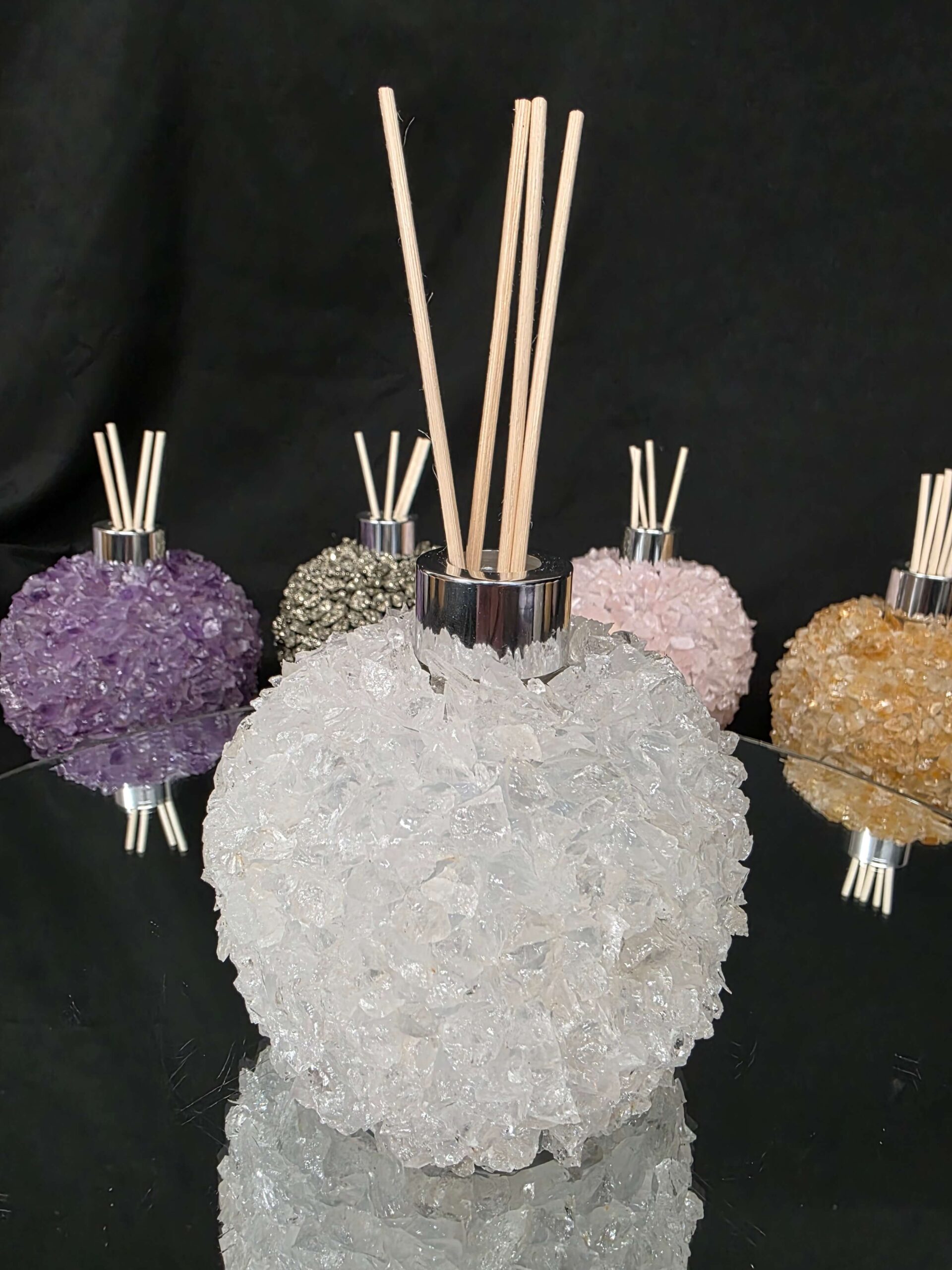 Luxury Clear Quartz Crystal Reed Diffuser with Chrome Collar H14xW10xD10cm - Image 8