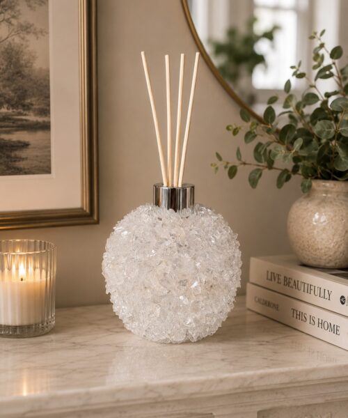 Luxury Clear Quartz Crystal Reed Diffuser with Chrome Collar H14xW10xD10cm