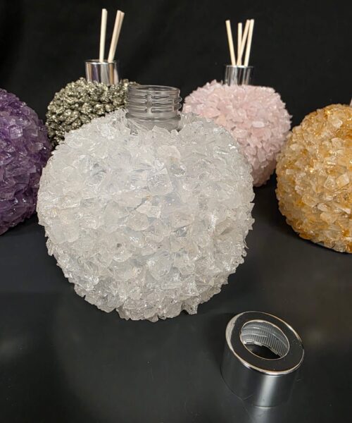 Luxury Clear Quartz Crystal Reed Diffuser with Chrome Collar H14xW10xD10cm - Image 6