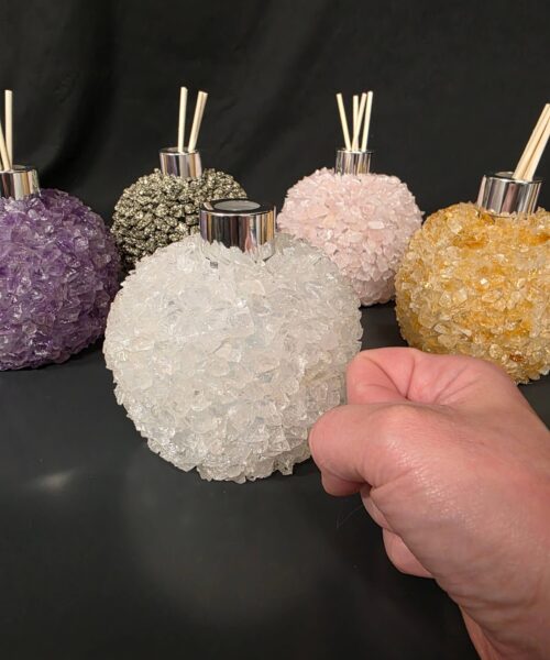 Luxury Clear Quartz Crystal Reed Diffuser with Chrome Collar H14xW10xD10cm - Image 7