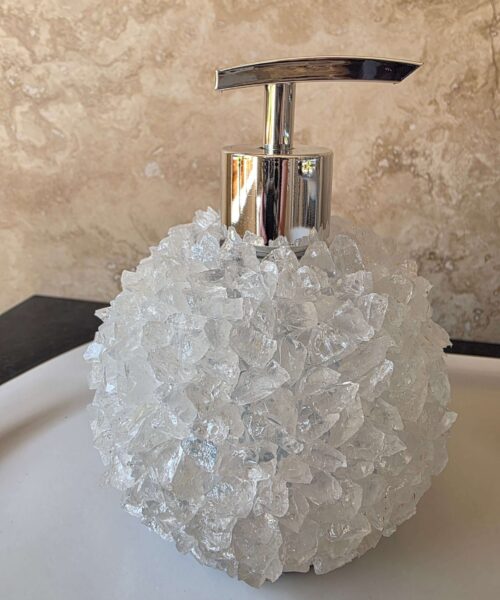 Alternative view of Luxury Clear Quartz Crystal Soap Dispenser with Chrome Pump 500g H14xW10xD10cm