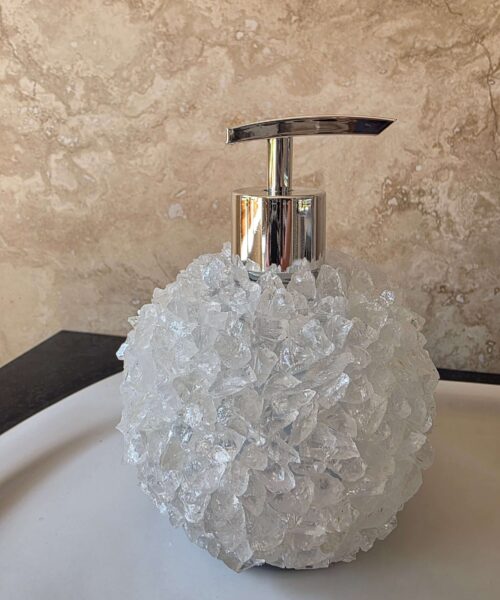 Luxury Clear Quartz Crystal Soap Dispenser with Chrome Pump 500g H14xW10xD10cm - Image 4