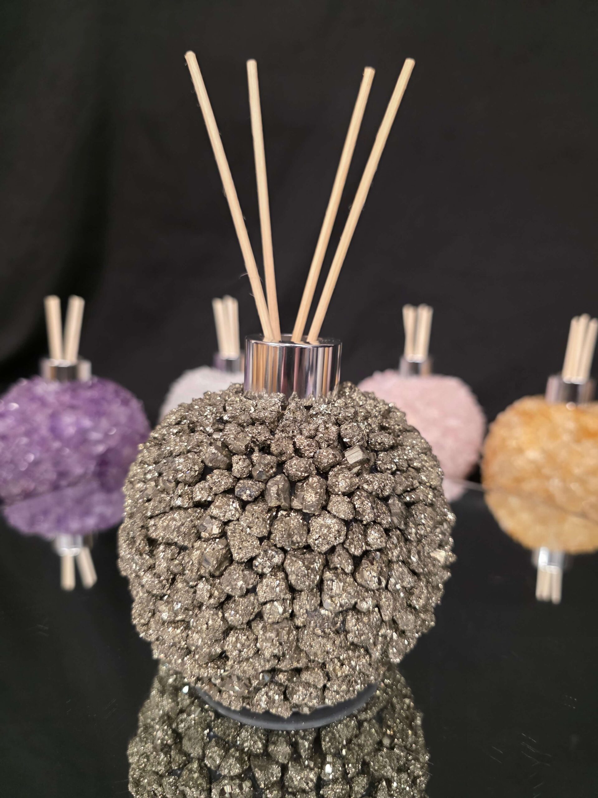 Luxury Pyrite Crystal Reed Diffuser with Chrome Collar 750g H11xW10xD10cm