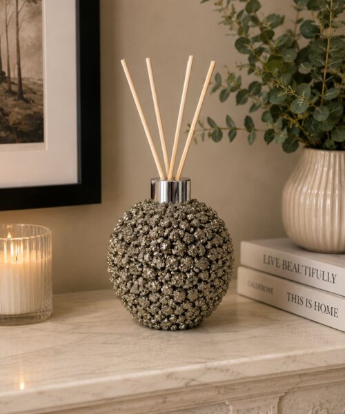 Luxury Pyrite Crystal Reed Diffuser with Chrome Collar 750g H11xW10xD10cm