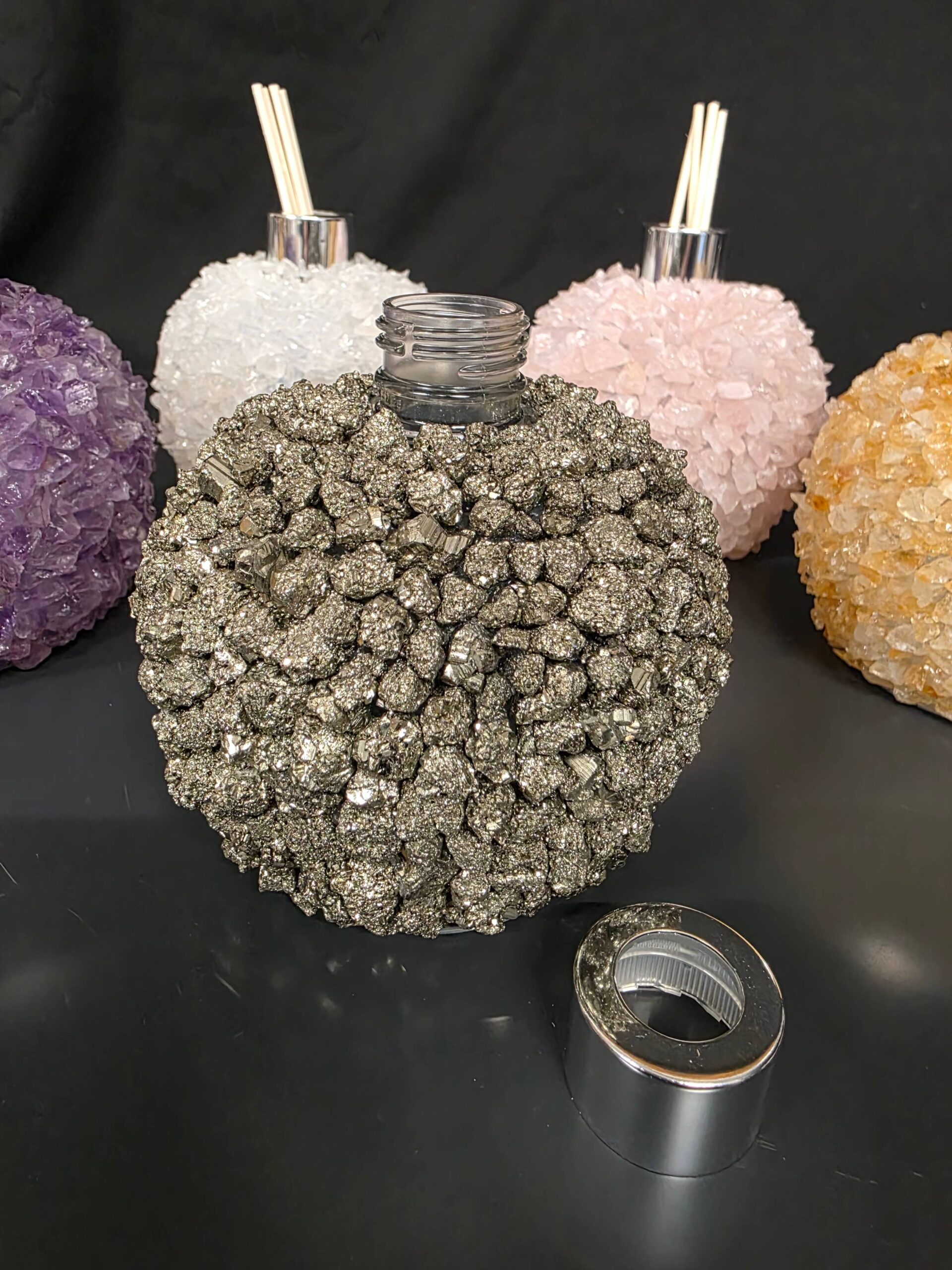 Luxury Pyrite Crystal Reed Diffuser with Chrome Collar 750g H11xW10xD10cm - Image 7