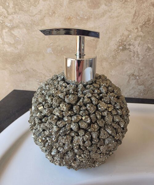 Luxury Pyrite Crystal Soap Dispenser with Chrome Pump 750g H14.5xW10xD10cm - Image 2