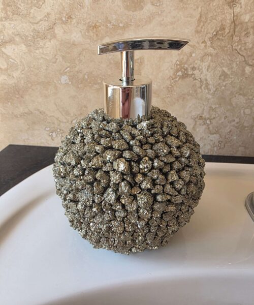 Luxury Pyrite Crystal Soap Dispenser with Chrome Pump 750g H14.5xW10xD10cm - Image 4