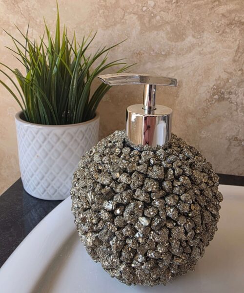 Luxury Pyrite Crystal Soap Dispenser with Chrome Pump 750g H14.5xW10xD10cm