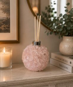 Luxury Rose Quartz Crystal Reed Diffuser with Chrome Collar H14xW10xD10cm