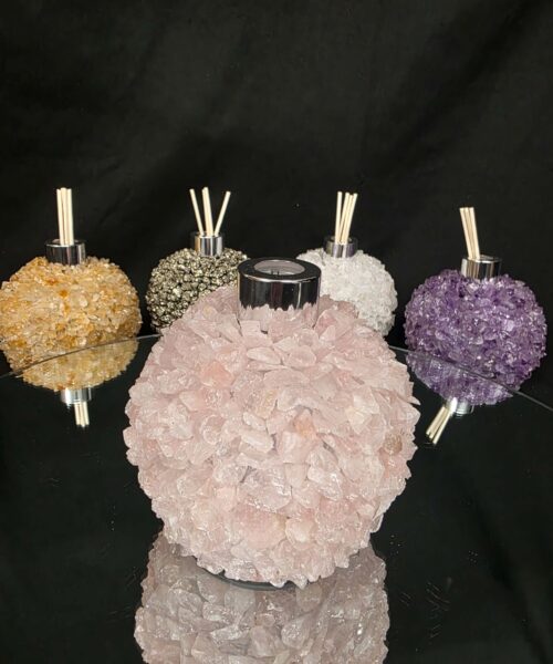 Alternative view of Luxury Rose Quartz Crystal Reed Diffuser with Chrome Collar H14xW10xD10cm