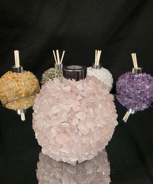 Luxury Rose Quartz Crystal Reed Diffuser with Chrome Collar H14xW10xD10cm - Image 3