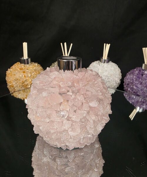Luxury Rose Quartz Crystal Reed Diffuser with Chrome Collar H14xW10xD10cm - Image 4