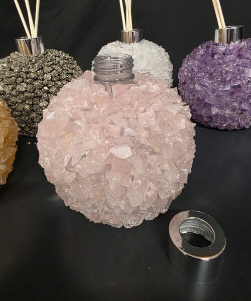 Luxury Rose Quartz Crystal Reed Diffuser with Chrome Collar H14xW10xD10cm - Image 6