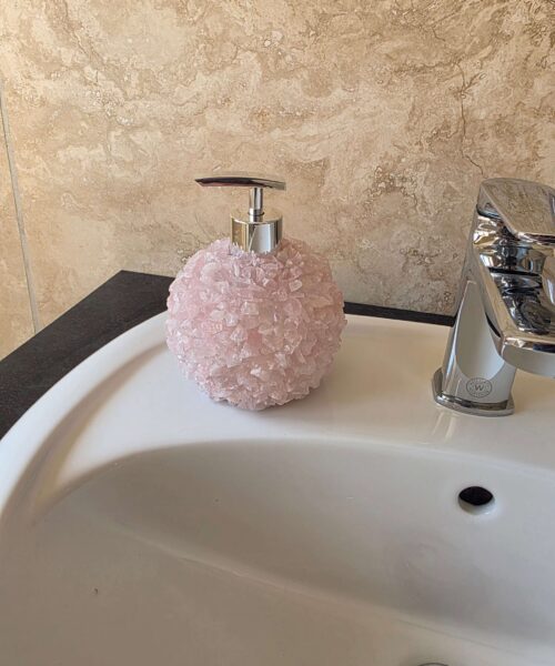 Luxury Rose Quartz Crystal Soap Dispenser with Chrome Pump 500g H14xW10xD10cm - Image 3