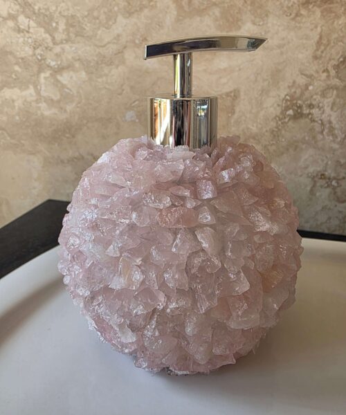 Luxury Rose Quartz Crystal Soap Dispenser with Chrome Pump 500g H14xW10xD10cm - Image 4