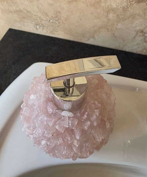 Luxury Rose Quartz Crystal Soap Dispenser with Chrome Pump 500g H14xW10xD10cm - Image 5