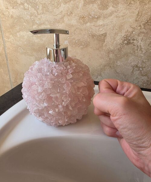 Luxury Rose Quartz Crystal Soap Dispenser with Chrome Pump 500g H14xW10xD10cm - Image 6