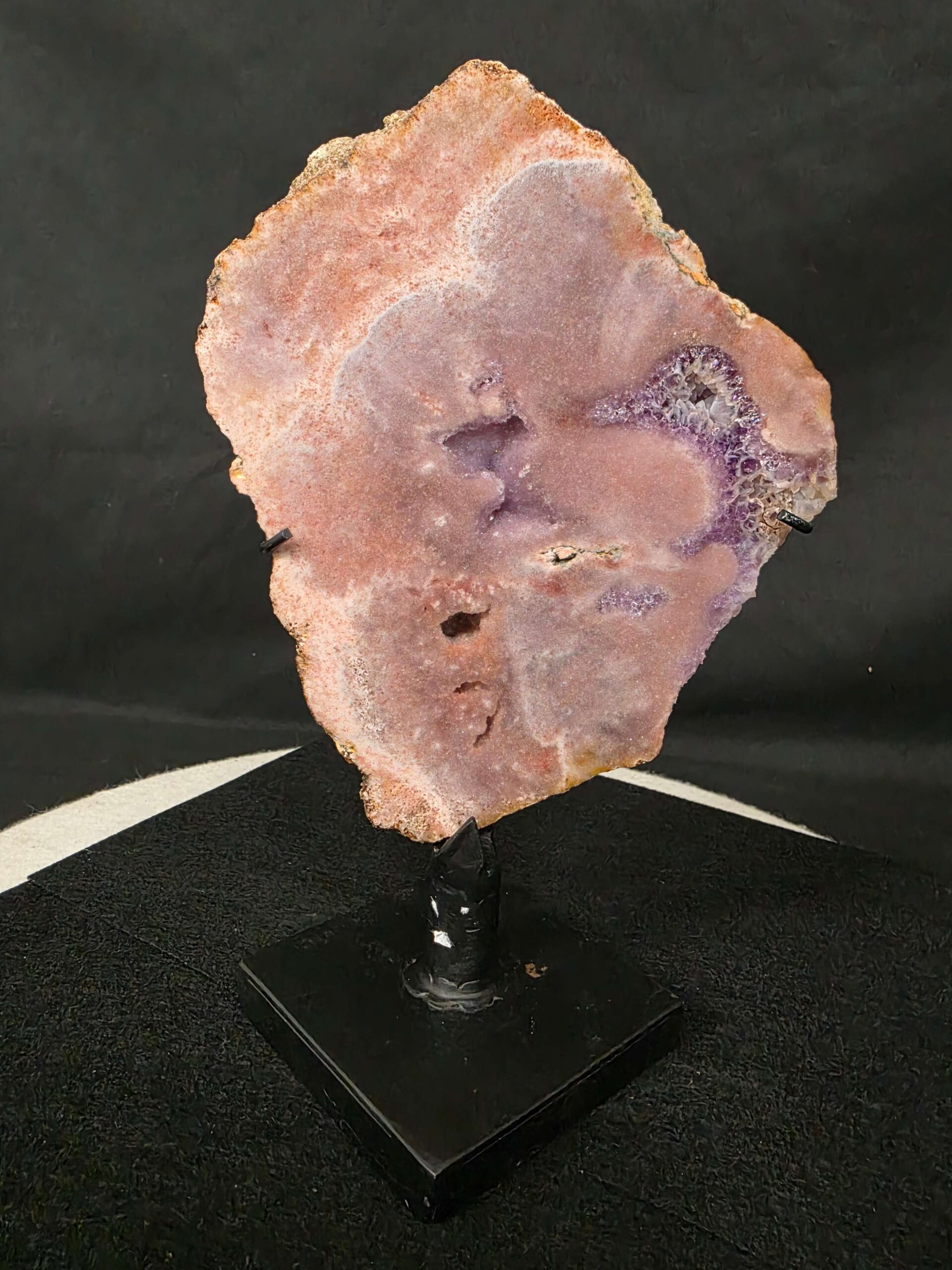 Pink Amethyst Slice 3 on Stand Healing Crystal Gem 1.267g H25xW15xD12cm