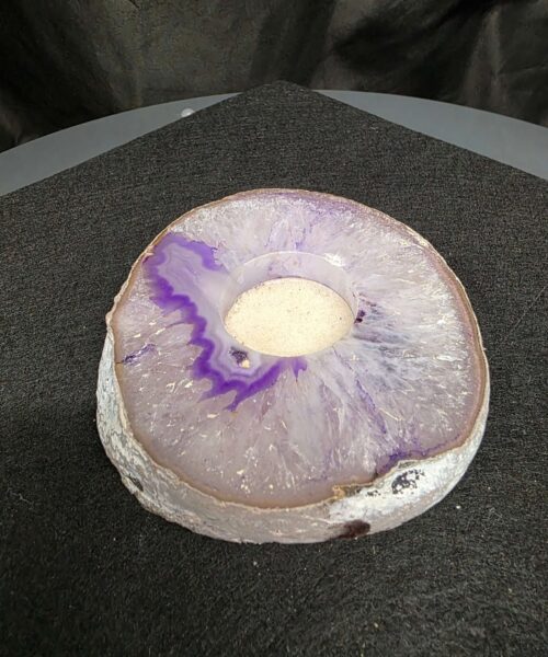 Purple Agate Slice 1 Handpicked 485g H2xW12xD11cm Microcrystalline Quartz Tealight Candle Holder Ornament