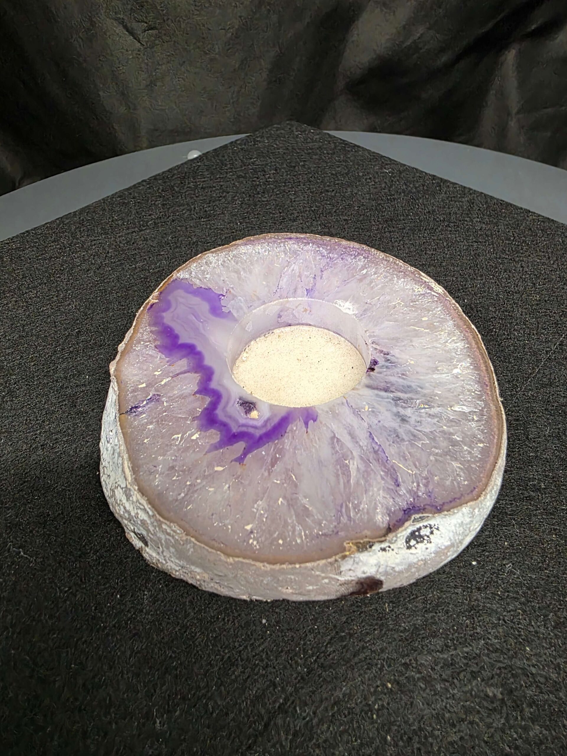 Purple Agate Slice 1 Handpicked 485g H2xW12xD11cm Microcrystalline Quartz Tealight Candle Holder Ornament