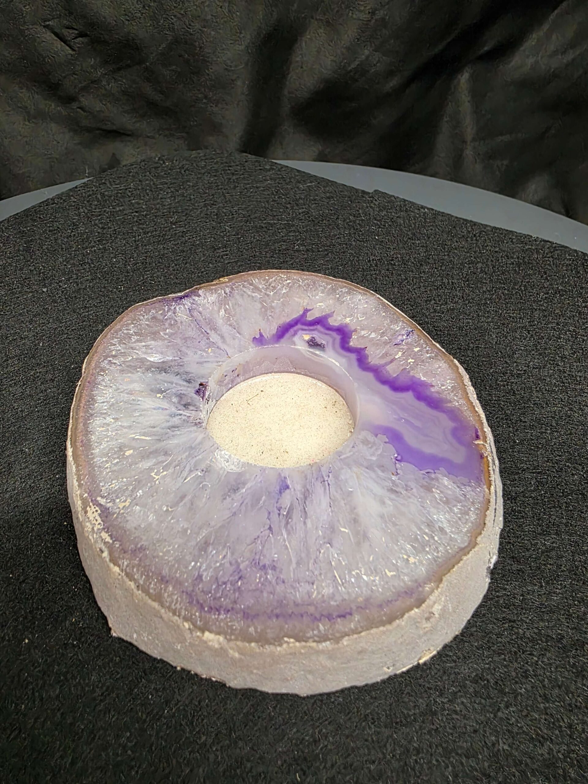 Purple Agate Slice 1 Handpicked 485g H2xW12xD11cm Microcrystalline Quartz Tealight Candle Holder Ornament - Image 2