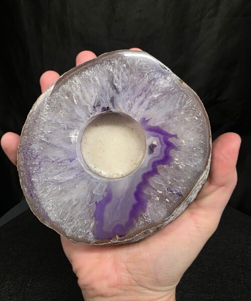 Purple Agate Slice 1 Handpicked 485g H2xW12xD11cm Microcrystalline Quartz Tealight Candle Holder Ornament - Image 3