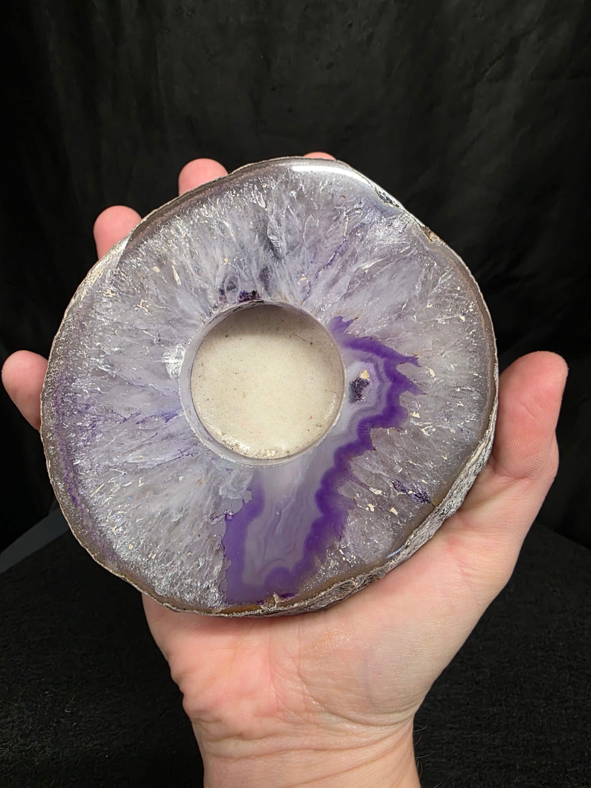 Purple Agate Slice 1 Handpicked 485g H2xW12xD11cm Microcrystalline Quartz Tealight Candle Holder Ornament - Image 3