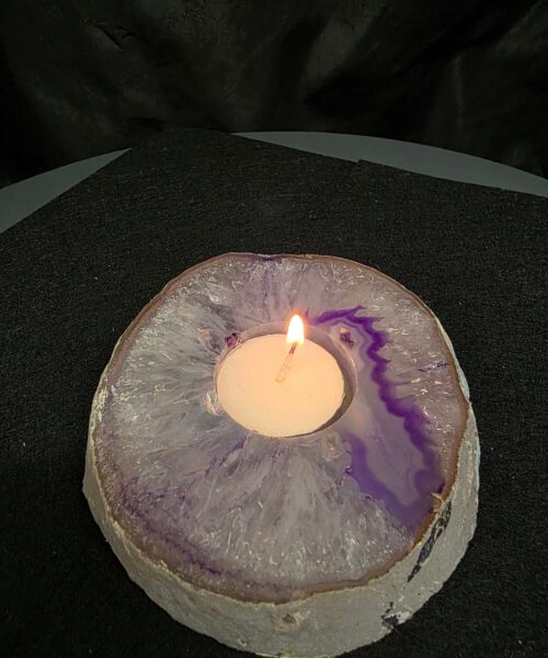 Purple Agate Slice 1 Handpicked 485g H2xW12xD11cm Microcrystalline Quartz Tealight Candle Holder Ornament - Image 4