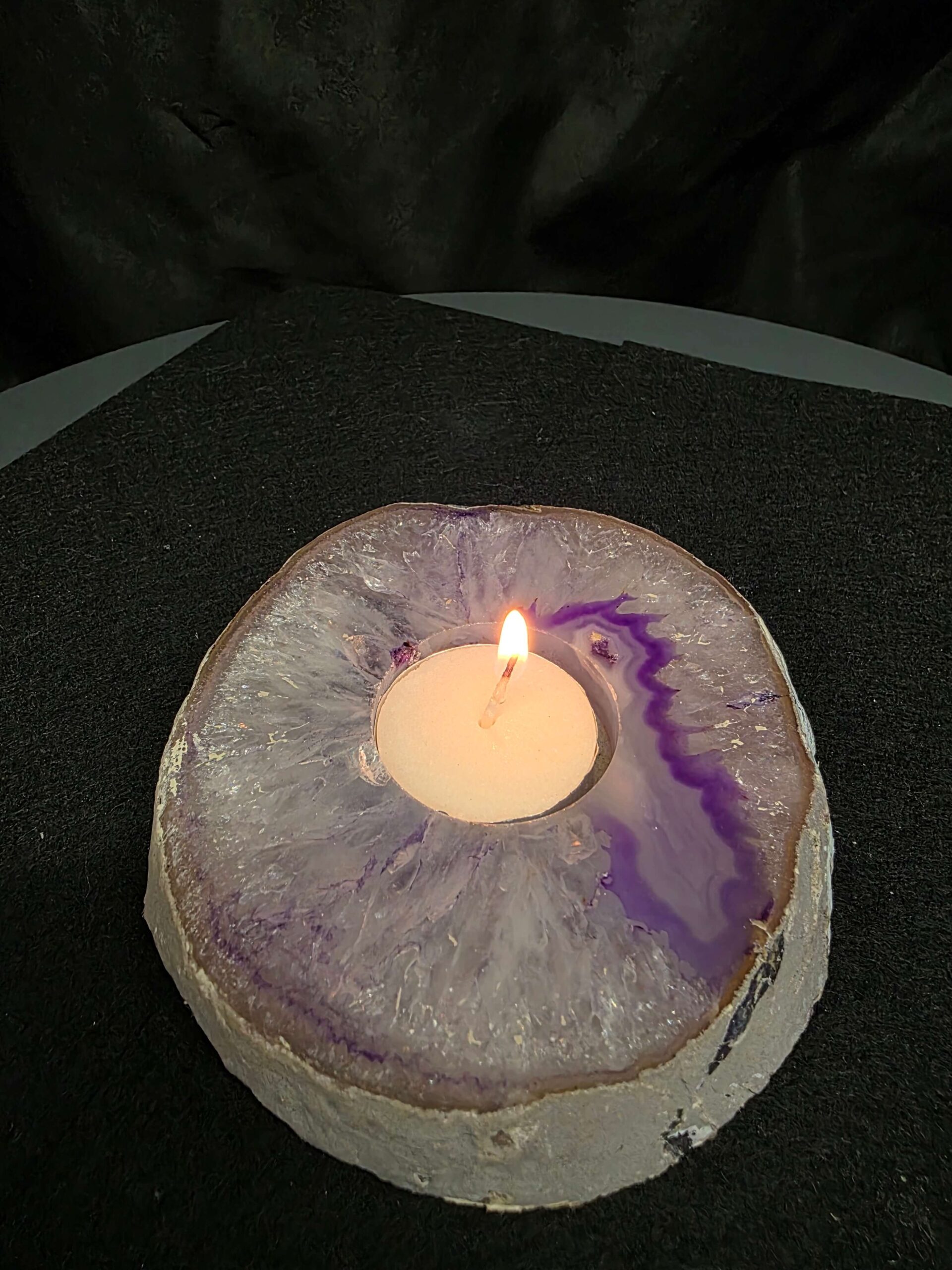 Purple Agate Slice 1 Handpicked 485g H2xW12xD11cm Microcrystalline Quartz Tealight Candle Holder Ornament - Image 4