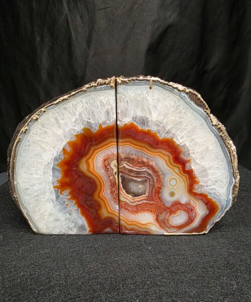 Red Agate 24ct Gold Edge Microcrystalline Quartz Premium Bookends 1 Ornament Handpicked Size is 1.977kg H11xW18xD6cm
