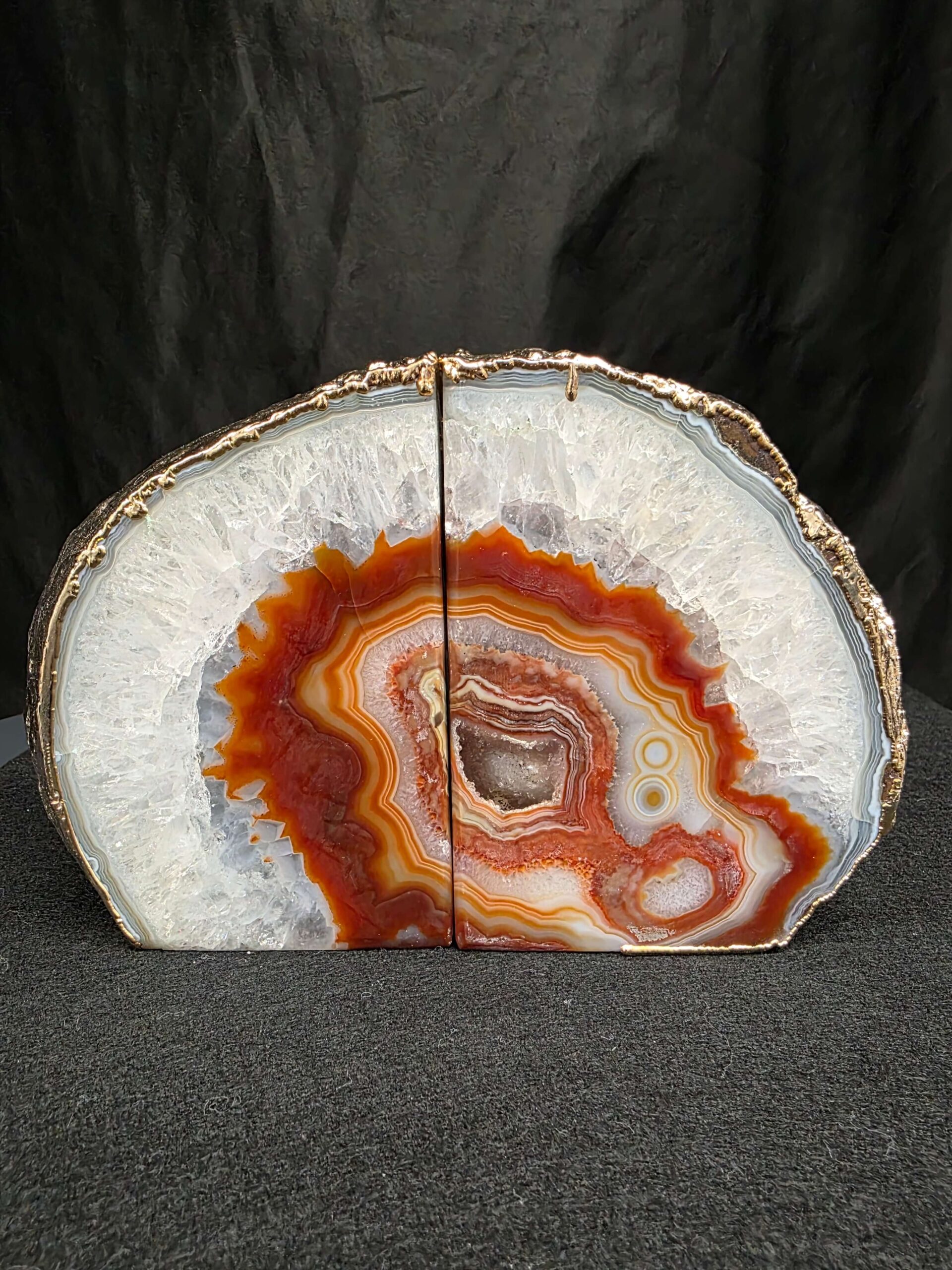 Red Agate 24ct Gold Edge Microcrystalline Quartz Premium Bookends 1 Ornament Handpicked Size is 1.977kg H11xW18xD6cm